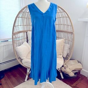 Francesca Bettini Italy Blue Linen Sleeveless Midi Dress Size Small Classic